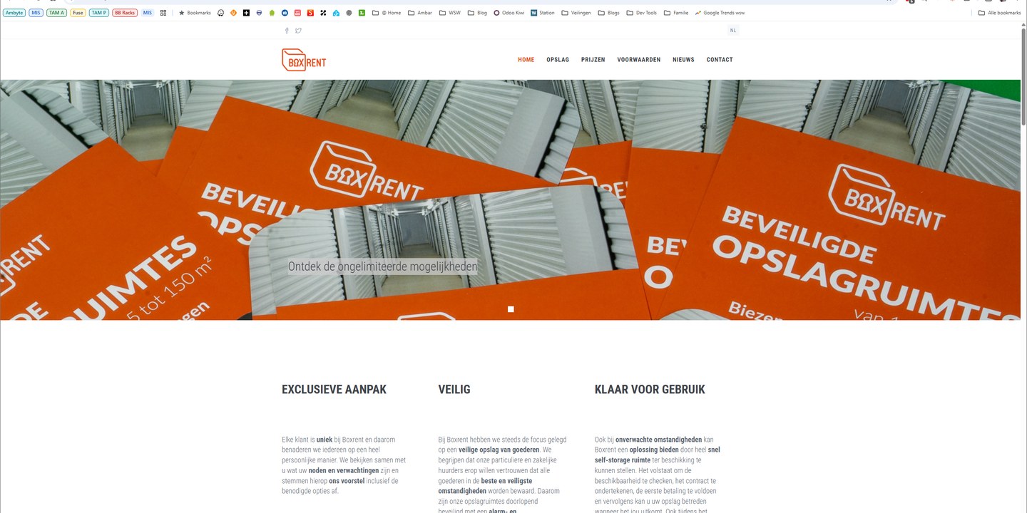 Boxrent homepage: self-storage pakketten met prijzen en een directe huur-CTA