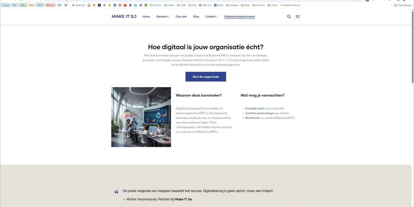 Make IT So digitaliseringsbarometer: 'Hoe digitaal is jouw organisatie écht?' met Start-knop
